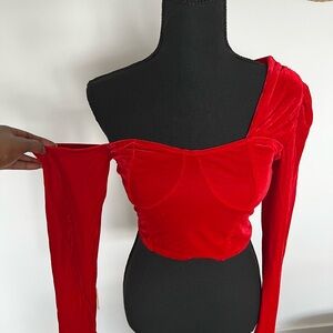 Red Velvet One-Shoulder Bustier Top - Women